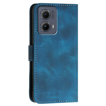For Motorola Edge 2024 5G Global Grid Butterfly Embossed Pattern Leather Phone Case with Lanyard(Dark Blue) by buy2fix