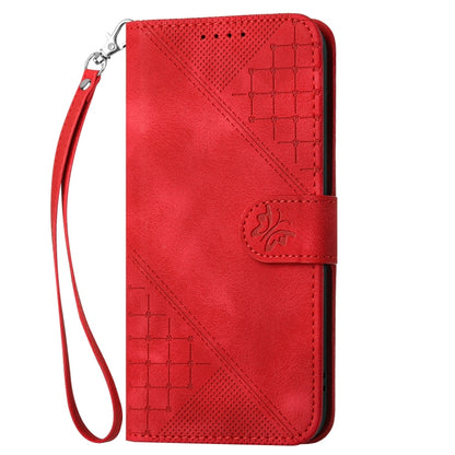For Motorola Edge 2024 5G Global Grid Butterfly Embossed Pattern Leather Phone Case with Lanyard(Red) by buy2fix