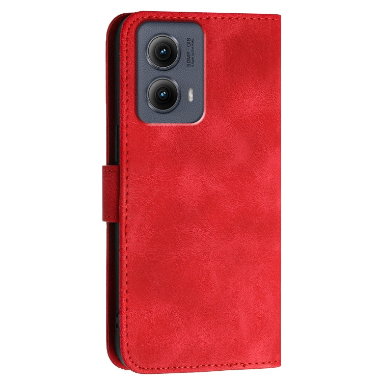 For Motorola Edge 2024 5G Global Grid Butterfly Embossed Pattern Leather Phone Case with Lanyard(Red) by buy2fix