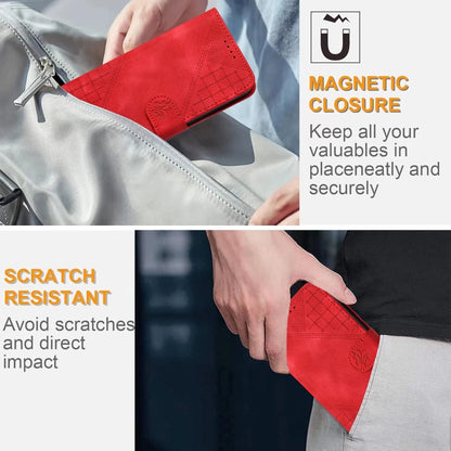 For Motorola Edge 2024 5G Global Grid Butterfly Embossed Pattern Leather Phone Case with Lanyard(Red) by buy2fix