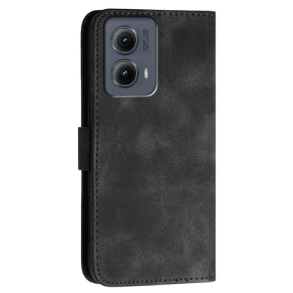 For Motorola Edge 2024 5G Global Grid Butterfly Embossed Pattern Leather Phone Case with Lanyard(Black) by buy2fix