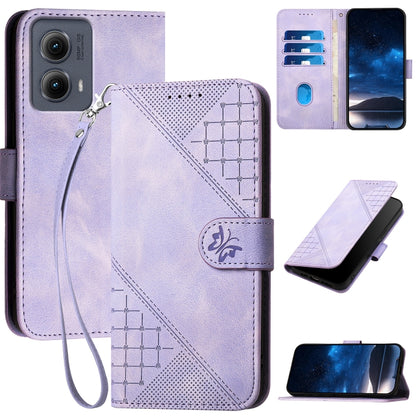 For Motorola Edge 2024 5G Global Grid Butterfly Embossed Pattern Leather Phone Case with Lanyard(Light Purple) by buy2fix