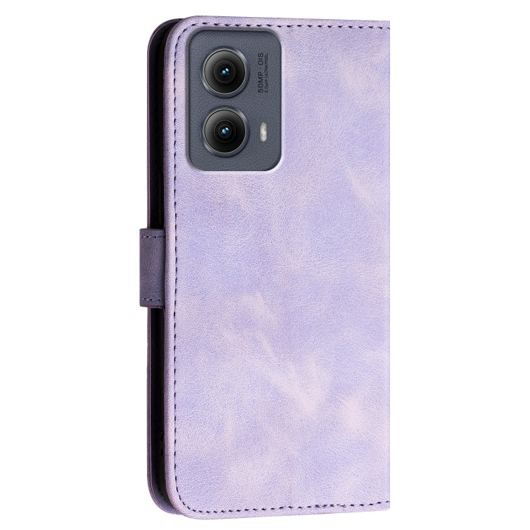For Motorola Edge 2024 5G Global Grid Butterfly Embossed Pattern Leather Phone Case with Lanyard(Light Purple) by buy2fix