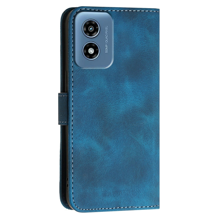 For Motorola Moto G Play 4G 2024 Grid Butterfly Embossed Pattern Leather Phone Case with Lanyard(Dark Blue) by buy2fix