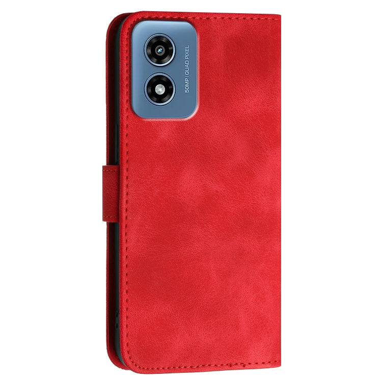 For Motorola Moto G Play 4G 2024 Grid Butterfly Embossed Pattern Leather Phone Case with Lanyard(Red) by buy2fix