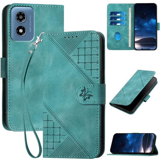 For Motorola Moto G Play 4G 2024 Grid Butterfly Embossed Pattern Leather Phone Case with Lanyard(Light Blue) by buy2fix