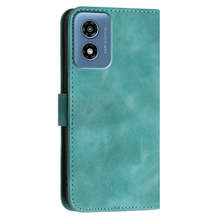 For Motorola Moto G Play 4G 2024 Grid Butterfly Embossed Pattern Leather Phone Case with Lanyard(Light Blue) by buy2fix
