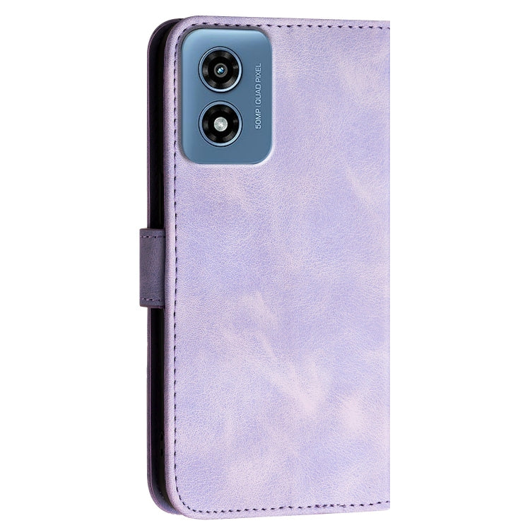 For Motorola Moto G Play 4G 2024 Grid Butterfly Embossed Pattern Leather Phone Case with Lanyard(Light Purple) by buy2fix