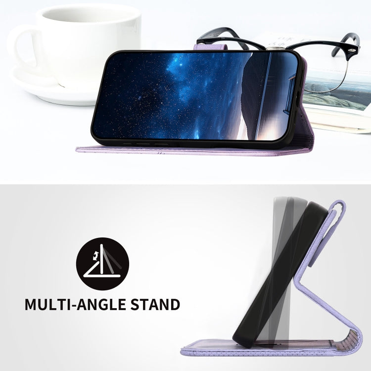 For Motorola Moto G Play 4G 2024 Grid Butterfly Embossed Pattern Leather Phone Case with Lanyard(Light Purple) by buy2fix