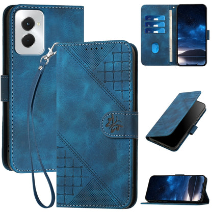 For Motorola Moto G Power 5G 2024 Grid Butterfly Embossed Pattern Leather Phone Case with Lanyard(Dark Blue) by buy2fix