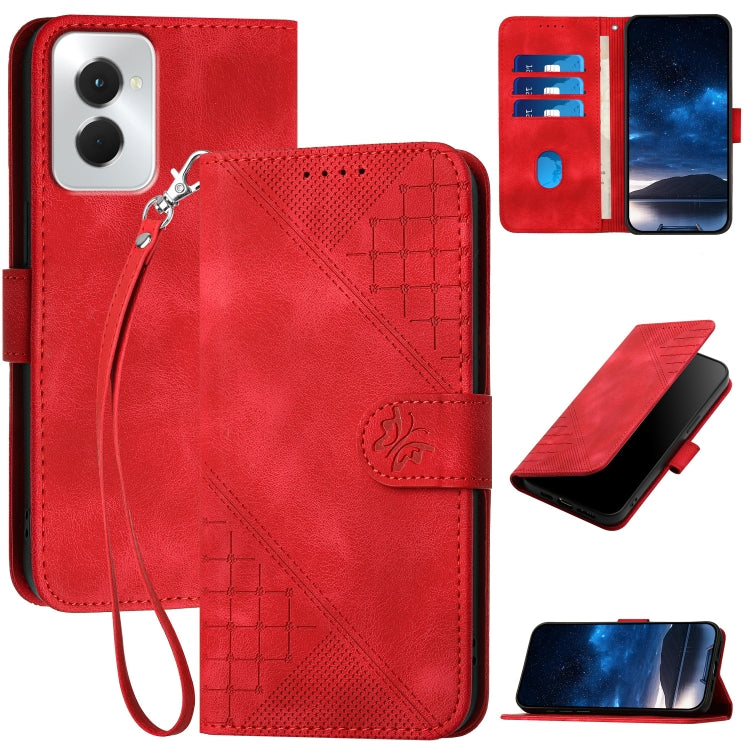 For Motorola Moto G Power 5G 2024 Grid Butterfly Embossed Pattern Leather Phone Case with Lanyard(Red) by buy2fix
