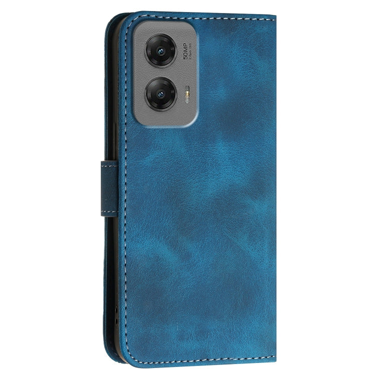 For Motorola Moto G Stylus 5G 2024 Grid Butterfly Embossed Pattern Leather Phone Case with Lanyard(Dark Blue) by buy2fix