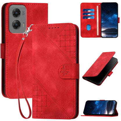 For Motorola Moto G Stylus 5G 2024 Grid Butterfly Embossed Pattern Leather Phone Case with Lanyard(Red) by buy2fix