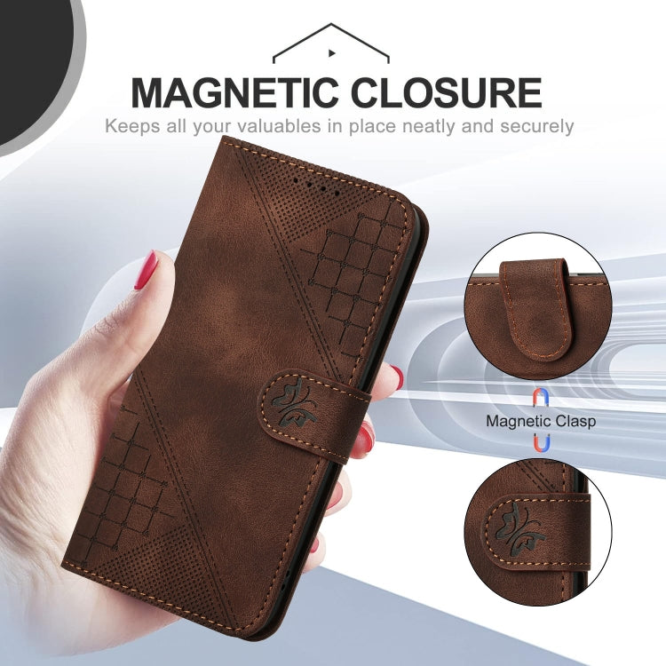 For Motorola Moto G Stylus 5G 2024 Grid Butterfly Embossed Pattern Leather Phone Case with Lanyard(Coffee) by buy2fix