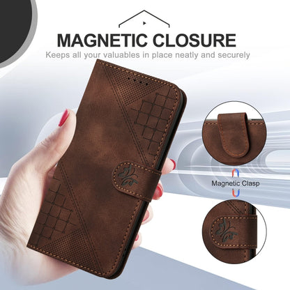 For Motorola Moto G Stylus 5G 2024 Grid Butterfly Embossed Pattern Leather Phone Case with Lanyard(Coffee) by buy2fix