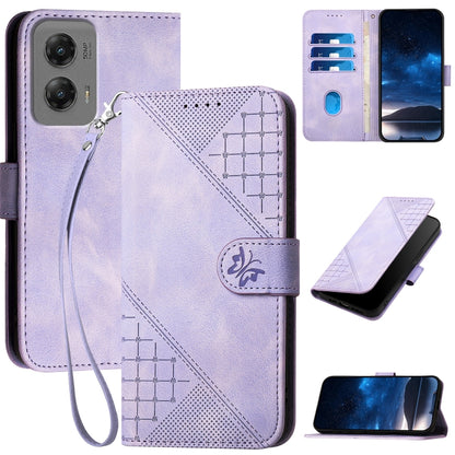 For Motorola Moto G Stylus 5G 2024 Grid Butterfly Embossed Pattern Leather Phone Case with Lanyard(Light Purple) by buy2fix