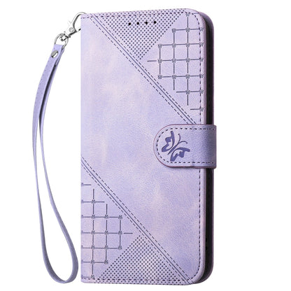 For Motorola Moto G Stylus 5G 2024 Grid Butterfly Embossed Pattern Leather Phone Case with Lanyard(Light Purple) by buy2fix