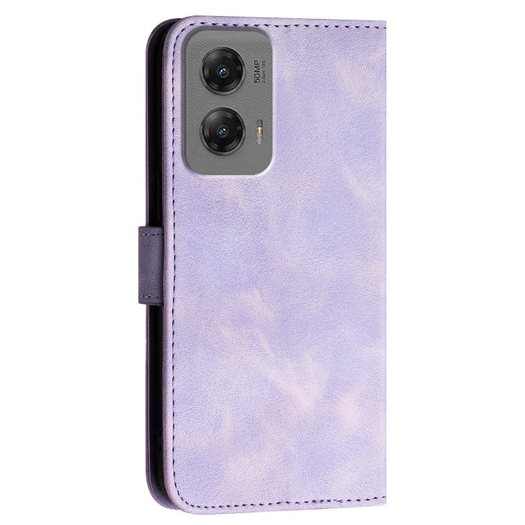 For Motorola Moto G Stylus 5G 2024 Grid Butterfly Embossed Pattern Leather Phone Case with Lanyard(Light Purple) by buy2fix