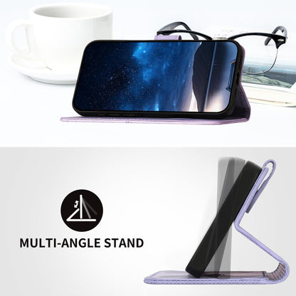 For Motorola Moto G Stylus 5G 2024 Grid Butterfly Embossed Pattern Leather Phone Case with Lanyard(Light Purple) by buy2fix