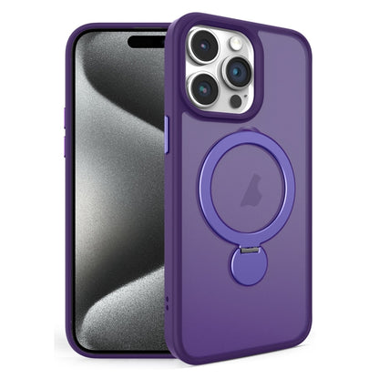 For iPhone 15 Pro Max 360 Degree Rotating MagSafe Magnetic Bracket Frosted Phone Case(Dark Purple) by buy2fix