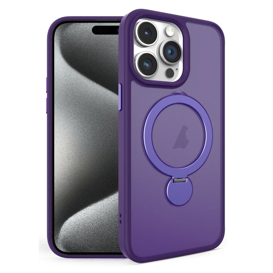 For iPhone 15 Pro Max 360 Degree Rotating MagSafe Magnetic Bracket Frosted Phone Case(Dark Purple) by buy2fix