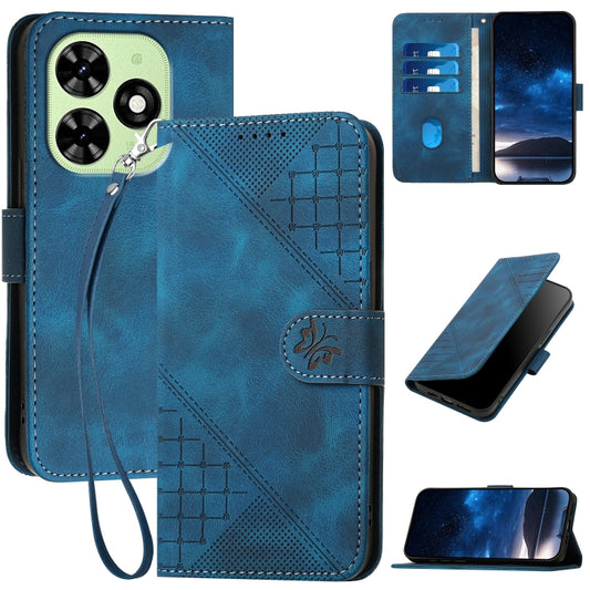 For Tecno Spark Go 2024 4G Grid Butterfly Embossed Pattern Leather Phone Case with Lanyard(Dark Blue) by buy2fix