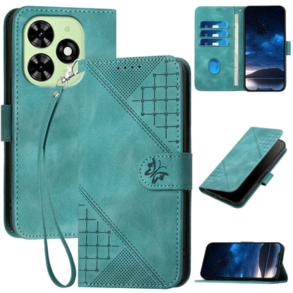 For Tecno Spark Go 2024 4G Grid Butterfly Embossed Pattern Leather Phone Case with Lanyard(Light Blue) by buy2fix