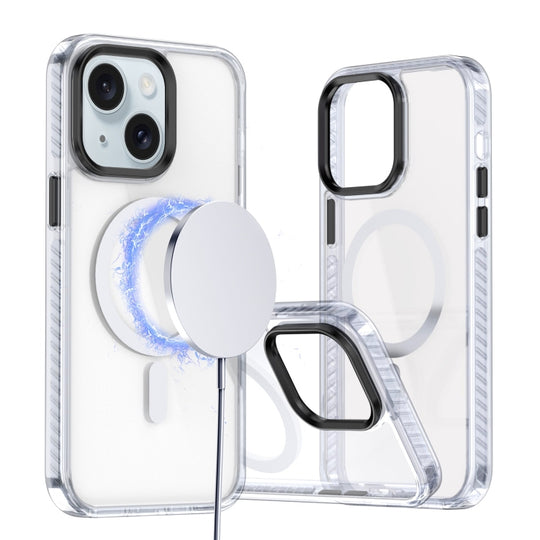For iPhone 15 Two-color TPU Hybrid PC MagSafe Phone Case(White)