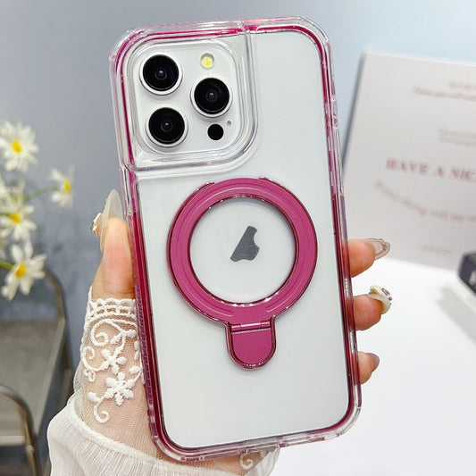 For iPhone 12 Pro Max Translucent 3 in 1 Holder MagSafe Phone Case(Light Red) by buy2fix