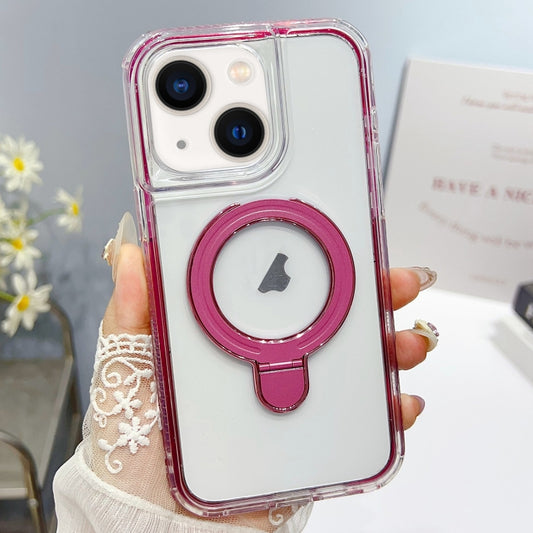 For iPhone 13 Translucent 3 in 1 Holder MagSafe Phone Case(Light Red) by buy2fix