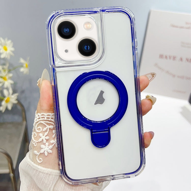 For iPhone 14 Translucent 3 in 1 Holder MagSafe Phone Case(Dark Blue) by buy2fix