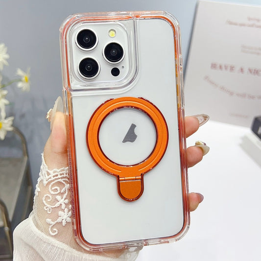 For iPhone 15 Pro Max Translucent 3 in 1 Holder MagSafe Phone Case(Orange) by buy2fix
