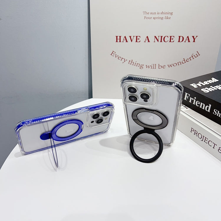 For iPhone 14 Translucent 3 in 1 Holder MagSafe Phone Case(Dark Blue) by buy2fix