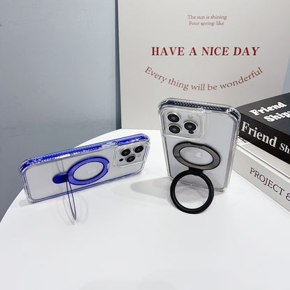 For iPhone 14 Translucent 3 in 1 Holder MagSafe Phone Case(Dark Blue) by buy2fix