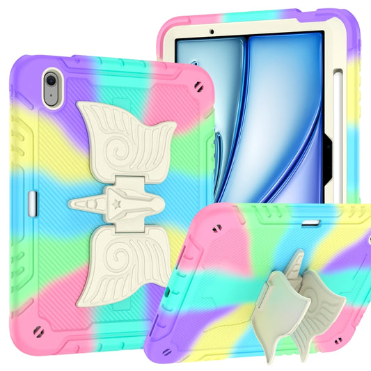 For iPad Air 11 2025 / 2024 Kickstand PC Hybrid Silicone Tablet Case with Strap(Colorful Purple) - iPad Air 11 2025 / 2024 Cases by buy2fix | Online Shopping UK | buy2fix