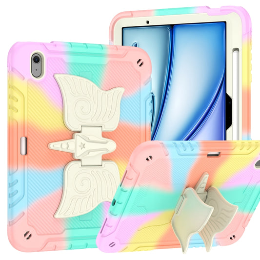 For iPad Air 11 2025 / 2024 Kickstand PC Hybrid Silicone Tablet Case with Strap(Colorful Rose Gold) - iPad Air 11 2025 / 2024 Cases by buy2fix | Online Shopping UK | buy2fix