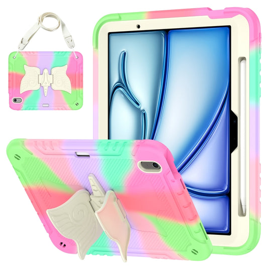For iPad Air 11 2025 / 2024 Kickstand PC Hybrid Silicone Tablet Case with Strap(Colorful Rose Red) - iPad Air 11 2025 / 2024 Cases by buy2fix | Online Shopping UK | buy2fix