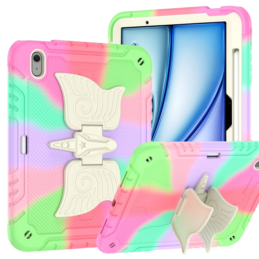 For iPad Air 11 2025 / 2024 Kickstand PC Hybrid Silicone Tablet Case with Strap(Colorful Rose Red) - iPad Air 11 2025 / 2024 Cases by buy2fix | Online Shopping UK | buy2fix