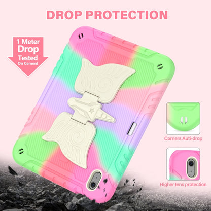 For iPad Air 11 2025 / 2024 Kickstand PC Hybrid Silicone Tablet Case with Strap(Colorful Rose Red) - iPad Air 11 2025 / 2024 Cases by buy2fix | Online Shopping UK | buy2fix