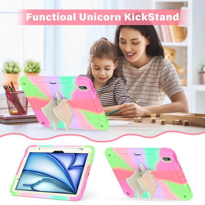For iPad Air 11 2025 / 2024 Kickstand PC Hybrid Silicone Tablet Case with Strap(Colorful Rose Red) - iPad Air 11 2025 / 2024 Cases by buy2fix | Online Shopping UK | buy2fix