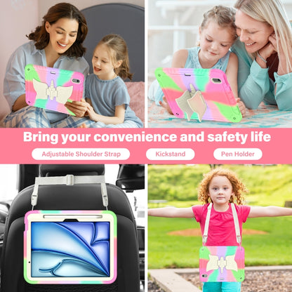 For iPad Air 11 2025 / 2024 Kickstand PC Hybrid Silicone Tablet Case with Strap(Colorful Rose Red) - iPad Air 11 2025 / 2024 Cases by buy2fix | Online Shopping UK | buy2fix