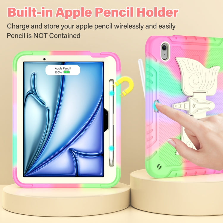 For iPad Air 11 2025 / 2024 Kickstand PC Hybrid Silicone Tablet Case with Strap(Colorful Rose Red) - iPad Air 11 2025 / 2024 Cases by buy2fix | Online Shopping UK | buy2fix