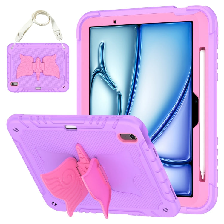 For iPad Air 11 2025 / 2024 Kickstand PC Hybrid Silicone Tablet Case with Strap(Purple Rose Red) - iPad Air 11 2025 / 2024 Cases by buy2fix | Online Shopping UK | buy2fix