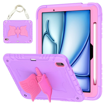 For iPad Air 11 2025 / 2024 Kickstand PC Hybrid Silicone Tablet Case with Strap(Purple Rose Red) - iPad Air 11 2025 / 2024 Cases by buy2fix | Online Shopping UK | buy2fix
