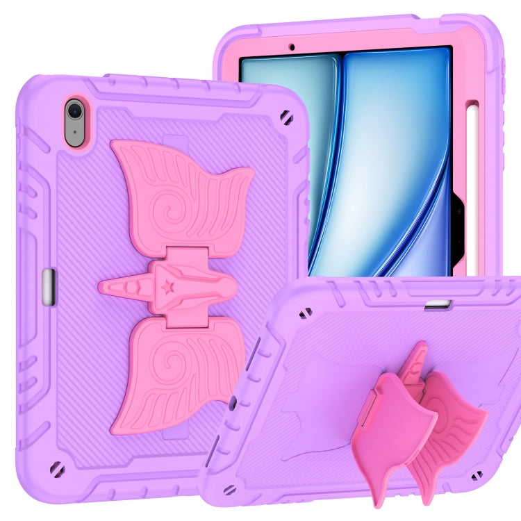 For iPad Air 11 2025 / 2024 Kickstand PC Hybrid Silicone Tablet Case with Strap(Purple Rose Red) - iPad Air 11 2025 / 2024 Cases by buy2fix | Online Shopping UK | buy2fix