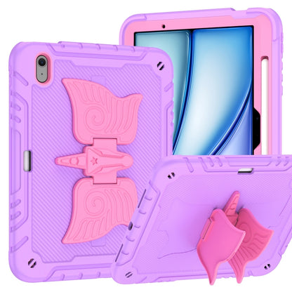 For iPad Air 11 2025 / 2024 Kickstand PC Hybrid Silicone Tablet Case with Strap(Purple Rose Red) - iPad Air 11 2025 / 2024 Cases by buy2fix | Online Shopping UK | buy2fix