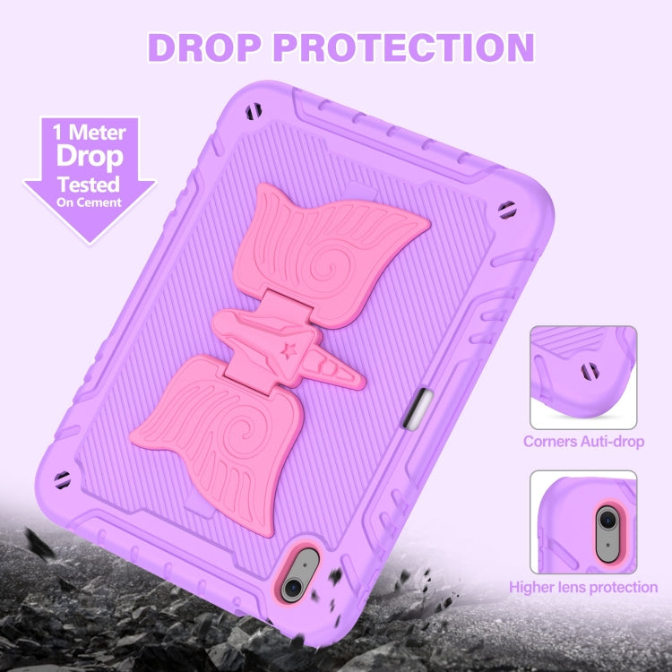 For iPad Air 11 2025 / 2024 Kickstand PC Hybrid Silicone Tablet Case with Strap(Purple Rose Red) - iPad Air 11 2025 / 2024 Cases by buy2fix | Online Shopping UK | buy2fix