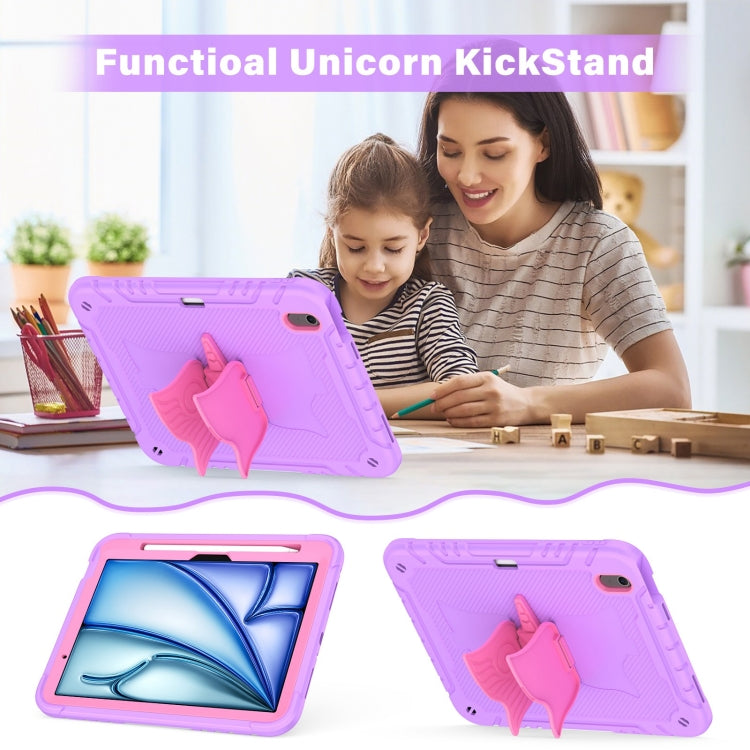 For iPad Air 11 2025 / 2024 Kickstand PC Hybrid Silicone Tablet Case with Strap(Purple Rose Red) - iPad Air 11 2025 / 2024 Cases by buy2fix | Online Shopping UK | buy2fix