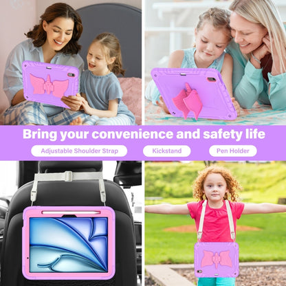 For iPad Air 11 2025 / 2024 Kickstand PC Hybrid Silicone Tablet Case with Strap(Purple Rose Red) - iPad Air 11 2025 / 2024 Cases by buy2fix | Online Shopping UK | buy2fix