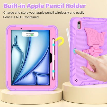 For iPad Air 11 2025 / 2024 Kickstand PC Hybrid Silicone Tablet Case with Strap(Purple Rose Red) - iPad Air 11 2025 / 2024 Cases by buy2fix | Online Shopping UK | buy2fix
